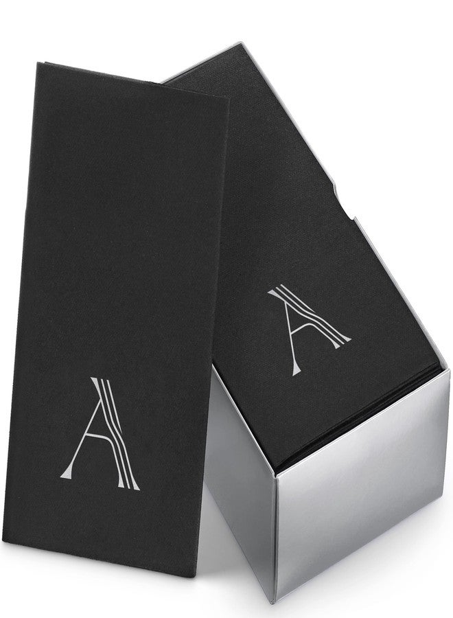BloominGoods 50-Pack Linen-Feel Mongrammed Napkins Black Paper, 12" x 17" Silver Foil Letter A Napkins Disposale, Initial Guest Towels For Wedding, Bathroom, Party, Baby Shower, Or Event - Image 1